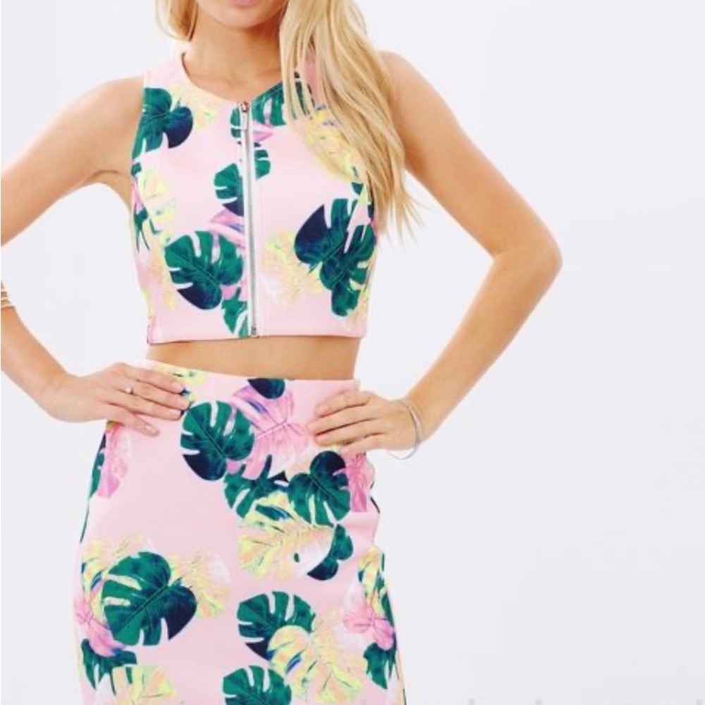Whitney Eve Pink Two Piece Set Crop Top Skirt XS NWT